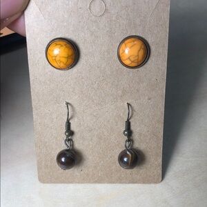 Elegant Orange and Brown Earrings Set